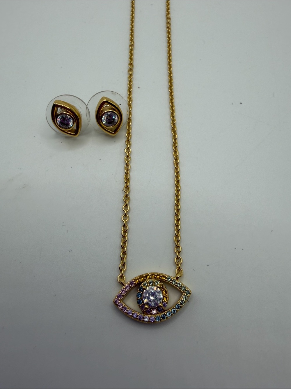 Kurt GeiGold-Tone Evil Eye Necklace and Stud Earrings Set with Multicolor Stones